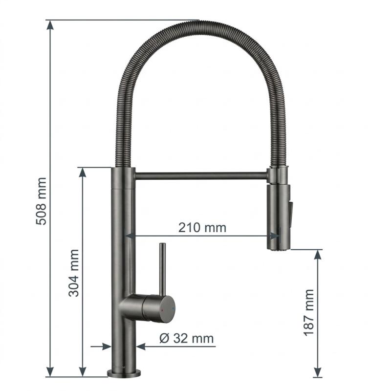 Pure.Sink Luxion Gun metal keukenkraan profi met flexibele uitloop en 2 straalsoorten PLXFLEX-61
